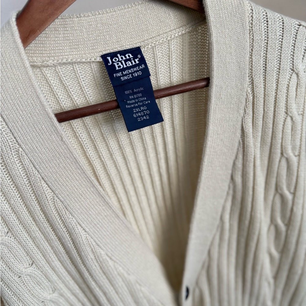 Vintage | John Blair Cream Cable Knit Cardigan | Unisex | Oversized | Size 2X - Picture 4 of 7